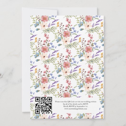 Invitation Fleur sauvage Modern Rustic Garden QR Code Mariage (Dos)
