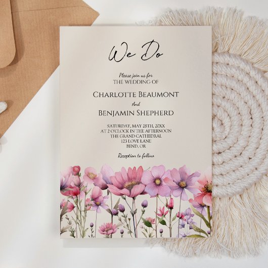 Invitation Fleur sauvage moderne Beige Nous faisons Mariage