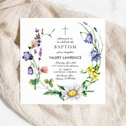 Invitation Fleur sauvage moderne Boho Baptême