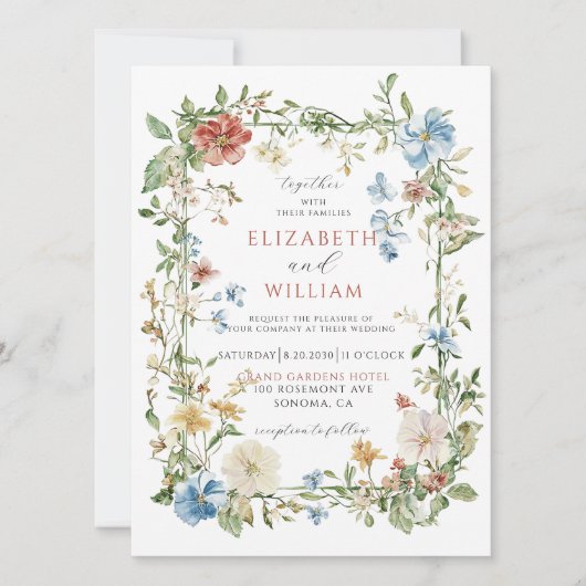 Invitation Fleur sauvage moderne Boho Mariage aquarelle (Devant)