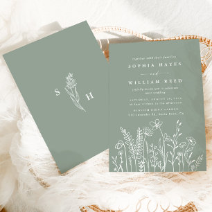 Invitation Fleur sauvage moderne Boho Sage Green Mariage