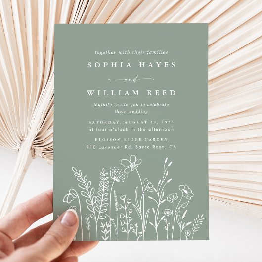 Invitation Fleur sauvage moderne Boho Sage Green Mariage