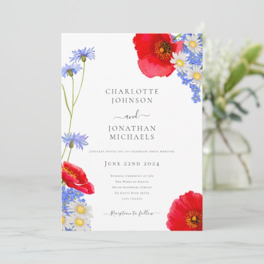 Invitation Fleur sauvage moderne Boho Sage Mariage vert (Debout devant)