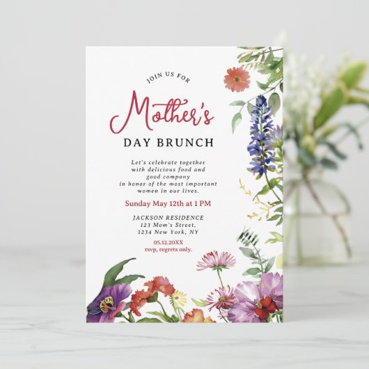 Invitation Fleur sauvage moderne chic Script Fête des Mères B (Debout devant)