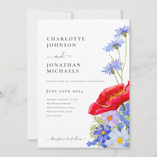 Invitation Fleur sauvage moderne coloré (Devant)