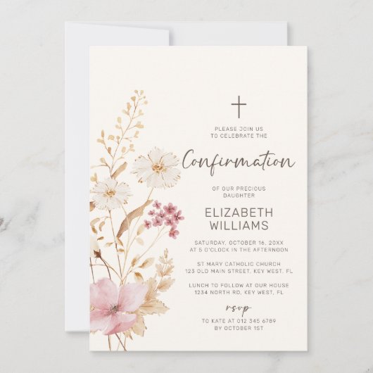 Invitation Fleur sauvage moderne | Confirmation du jardin bot (Devant)
