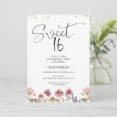 Invitation Fleur sauvage moderne douce 16e anniversaire Invit (Debout devant)