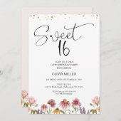 Invitation Fleur sauvage moderne douce 16e anniversaire Invit (Devant / Derrière)
