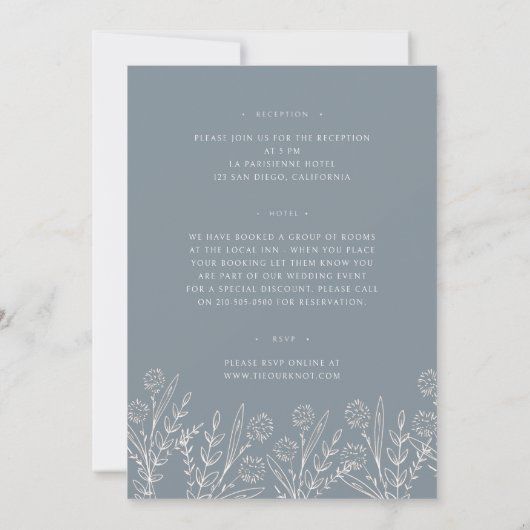 Invitation Fleur sauvage moderne Dusty bleu avant et Mariage (Dos)
