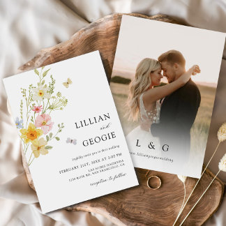 Invitation Fleur sauvage moderne élégant photo de mariage du