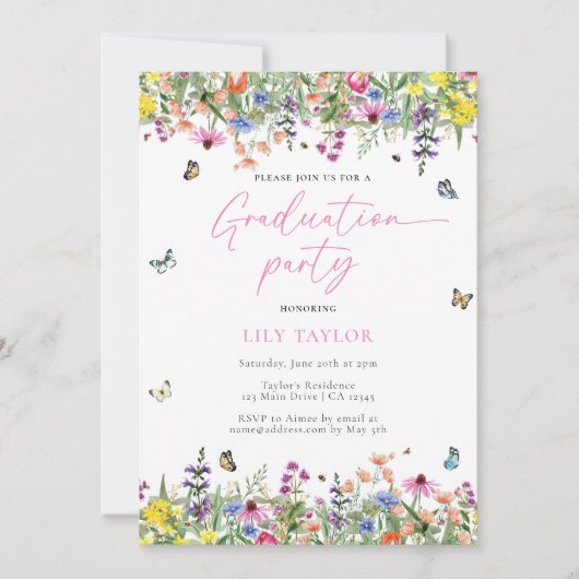 Invitation Fleur sauvage moderne Floral Photo Graduation Part (Devant)