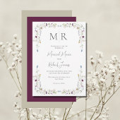 Invitation Fleur sauvage moderne Monogram Bourgogne Mariage