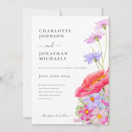 Invitation Fleur sauvage moderne Pastel Mariage d'aquarelle (Devant)