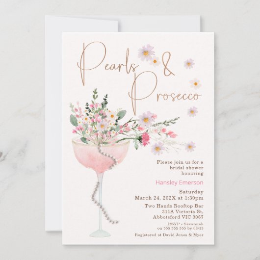 Invitation Fleur sauvage moderne Pearl et Prosecco Fête des m (Devant)