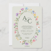 Invitation Fleur sauvage moderne Russe Monogram Sage Mariage (Devant)