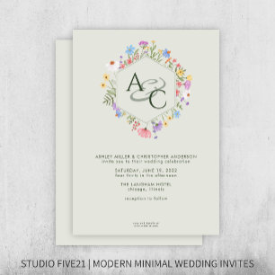 Invitation Fleur sauvage moderne Russe Monogram Sage Mariage