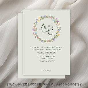 Invitation Fleur sauvage moderne Russe Monogram Sage Mariage