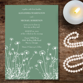 Invitation Fleur sauvage moderne Sage vert & blanc Mariage