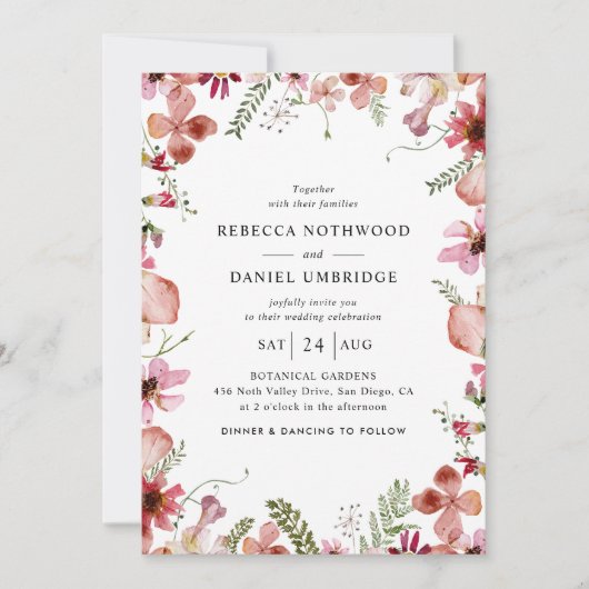 Invitation Fleur sauvage moderne simple Dusty rose (Devant)