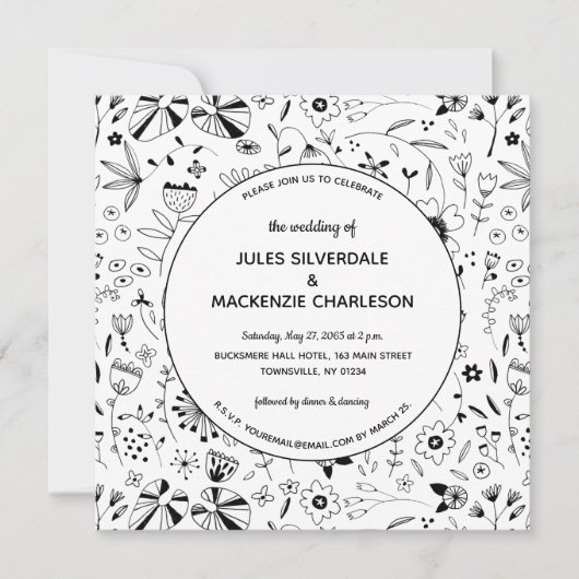 Invitation Fleur sauvage monochrome Mariage moderne (Devant)