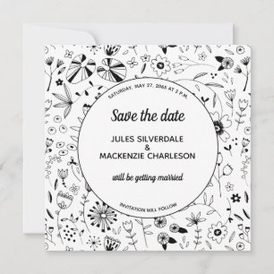 Invitation Fleur sauvage Monochrome moderne Enregistrer la da