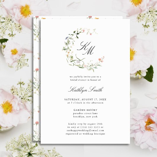 Invitation Fleur sauvage Monogram Wreath Fête des mariées mod