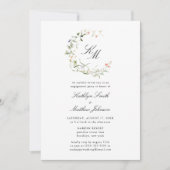 Invitation Fleur sauvage Monogram Wreath Modern Engagement Pa (Devant)