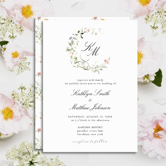 Invitation Fleur sauvage Monogramme Wreath Jardin moderne Mar