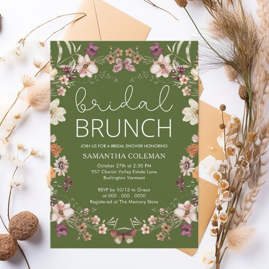 Invitation Fleur sauvage Moss Green Bridal Brunch Fête des ma