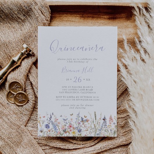 Invitation Fleur sauvage Multicolore d'été Quinceañera