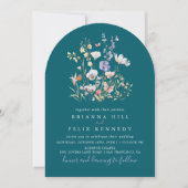 Invitation Fleur sauvage multicolore vert Mariage artistique (Devant)