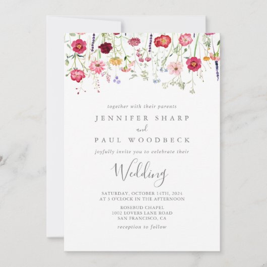 Invitation Fleur sauvage multicouleur simple Mariage avant et (Devant)
