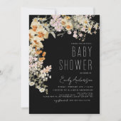 Invitation Fleur sauvage noir Baby shower Boho Terracotta (Devant)