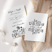 Invitation Fleur sauvage noir & blanc Boho Chic Mariage moder