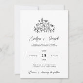 Invitation Fleur sauvage noir & blanc Boho Elegant Mariage ch (Devant)