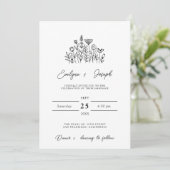 Invitation Fleur sauvage noir & blanc Boho Elegant Mariage ch (Debout devant)