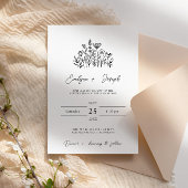 Invitation Fleur sauvage noir & blanc Boho Elegant Mariage ch