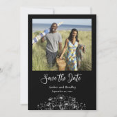 Invitation Fleur sauvage noir blanc Chic Photo QR Code Mariag (Devant)