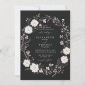 Invitation Fleur sauvage Noir Blanc Téméraire Chic Mariage él (Devant)