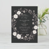 Invitation Fleur sauvage Noir Blanc Téméraire Chic Mariage él (Debout devant)