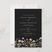 Invitation Fleur sauvage noir blanc tout en un Mariage de cod (Devant)