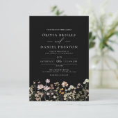 Invitation Fleur sauvage noir blanc tout en un Mariage de cod (Debout devant)