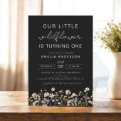 Invitation Fleur sauvage noir Boho Chic Premier anniversaire
