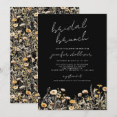 Invitation Fleur sauvage noir Boho élégant Fête des mariées B (Devant / Derrière)