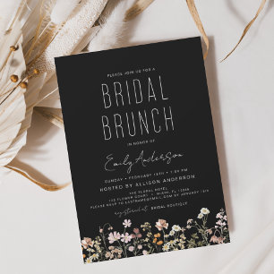 Invitation Fleur sauvage noir Boho nuptiale Brunch douche