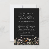 Invitation Fleur sauvage noir Boho premier anniversaire (Devant)