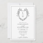 Invitation Fleur sauvage noir classique Monogram Crest Mariag (Devant)
