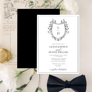 Invitation Fleur sauvage noir classique Monogram Crest Mariag