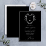 Invitation Fleur sauvage noir classique Monogram Crest Mariag<br><div class="desc">Vous recherchez une touche moderne sur une faire-part de mariage classique ? Alors ne cherchez pas plus loin que notre Faire-part de mariage Monogram Crest Fleur sauvage classique ! Cette belle invitation est conçue avec une crête dessinée à la main, agrémentée de fleurs sauvages et de papillons. Il présente vos...</div>