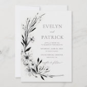 Invitation Fleur sauvage Noir Moderne Romantique Mariage élég (Devant)